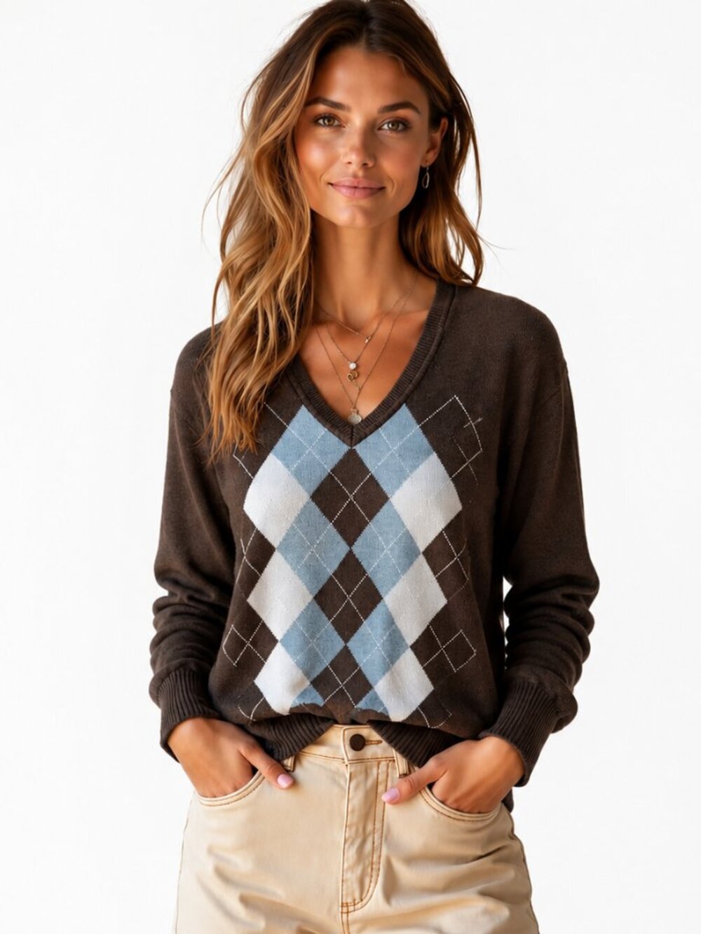 Tommy Hilfiger cotton v-neck argyle sweater, classic